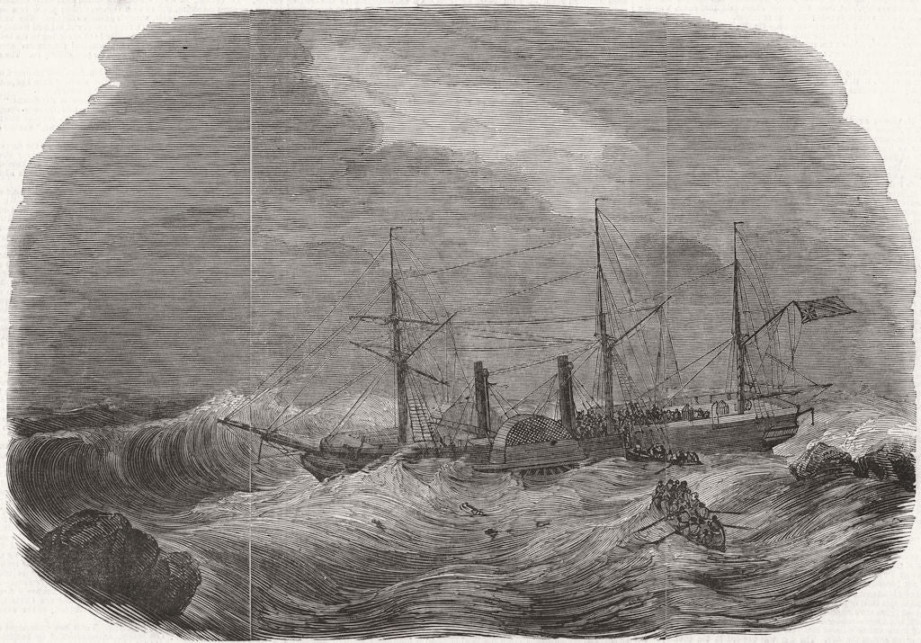 LANCS. Loss of Gt Liverpool Ship-taking to boats 1846 old antique print